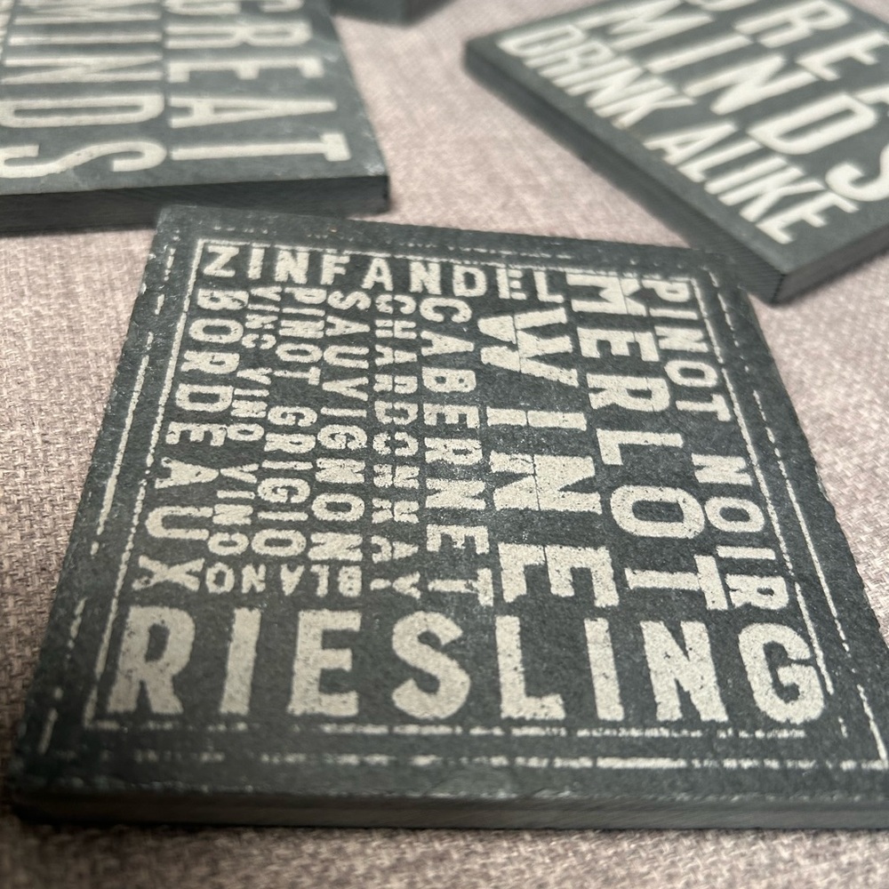 Wine Lover Themed Etched Natural Slate Drink Coasters (Set of 4)
#0920248B